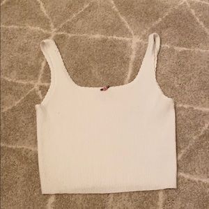 white crop tank with flower detail